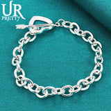925 Silver Heart Button Chain Bracelet Wedding Charm Jewelry