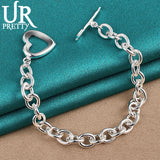 925 Sterling Silver Love Heart Chain Bracelet For Women