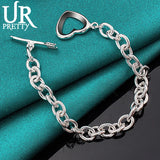 925 Sterling Silver Love Heart Chain Bracelet For Women