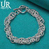 925 Sterling Silver Round Ring Chain Bracelet Wedding Engagement Charm Jewelry