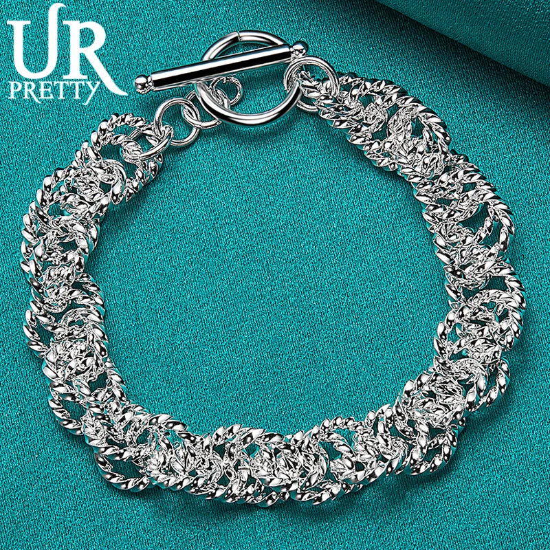 925 Sterling Silver Round Ring Chain Bracelet Wedding Engagement Charm Jewelry