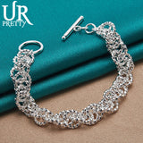925 Sterling Silver Round Ring Chain Bracelet Wedding Engagement Charm Jewelry