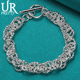 925 Sterling Silver Round Ring Chain Bracelet Wedding Engagement Charm Jewelry