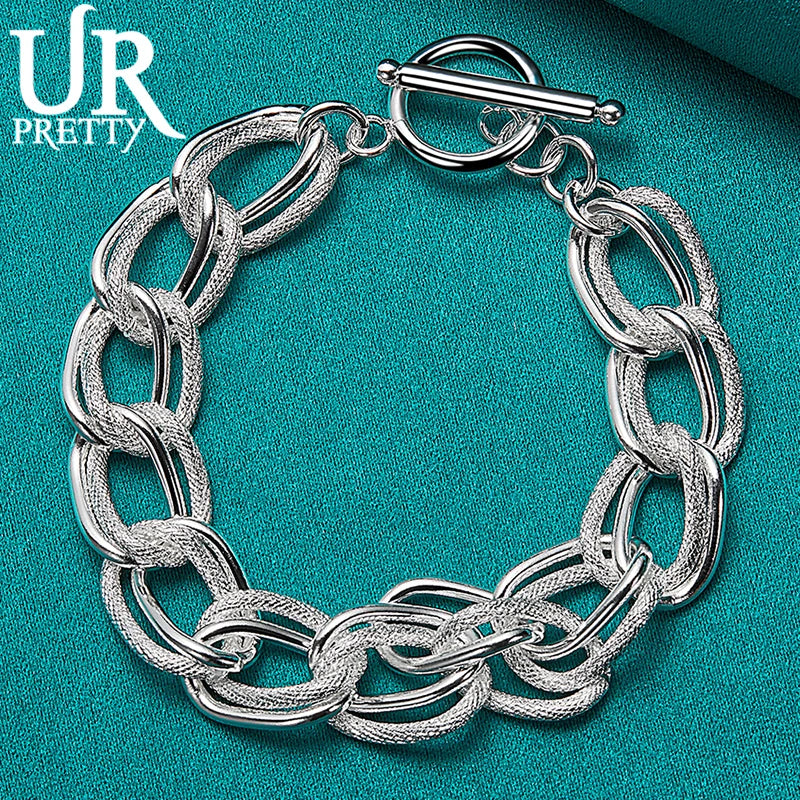 925 Sterling Silver Ring Chain Bracelet Matte Finish Wedding Engagement Gift