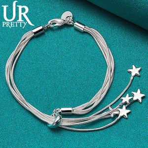 925 Silver Star Five Snake Chain Bracelet Adjustable Women's Jewelry