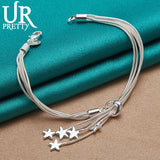 925 Silver Star Five Snake Chain Bracelet Adjustable Women's Jewelry