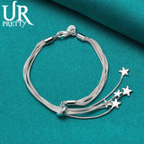 925 Silver Star Five Snake Chain Bracelet Adjustable Women's Jewelry