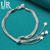 925 Silver Star Five Snake Chain Bracelet Adjustable Women's Jewelry