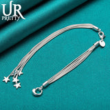 925 Silver Star Five Snake Chain Bracelet Adjustable Women's Jewelry