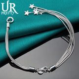 925 Silver Star Five Snake Chain Bracelet Adjustable Women's Jewelry