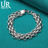 925 Sterling Silver Three Rows Chain Bracelet For Women
