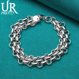925 Sterling Silver 3 Rows Chain Bracelet Women Wedding Engagement Charm Jewelry