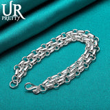 925 Sterling Silver 3 Rows Chain Bracelet Women Wedding Engagement Charm Jewelry