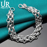 925 Sterling Silver 3 Rows Chain Bracelet Women Wedding Engagement Charm Jewelry