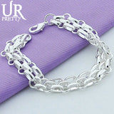 925 Sterling Silver Three Rows Chain Bracelet For Women