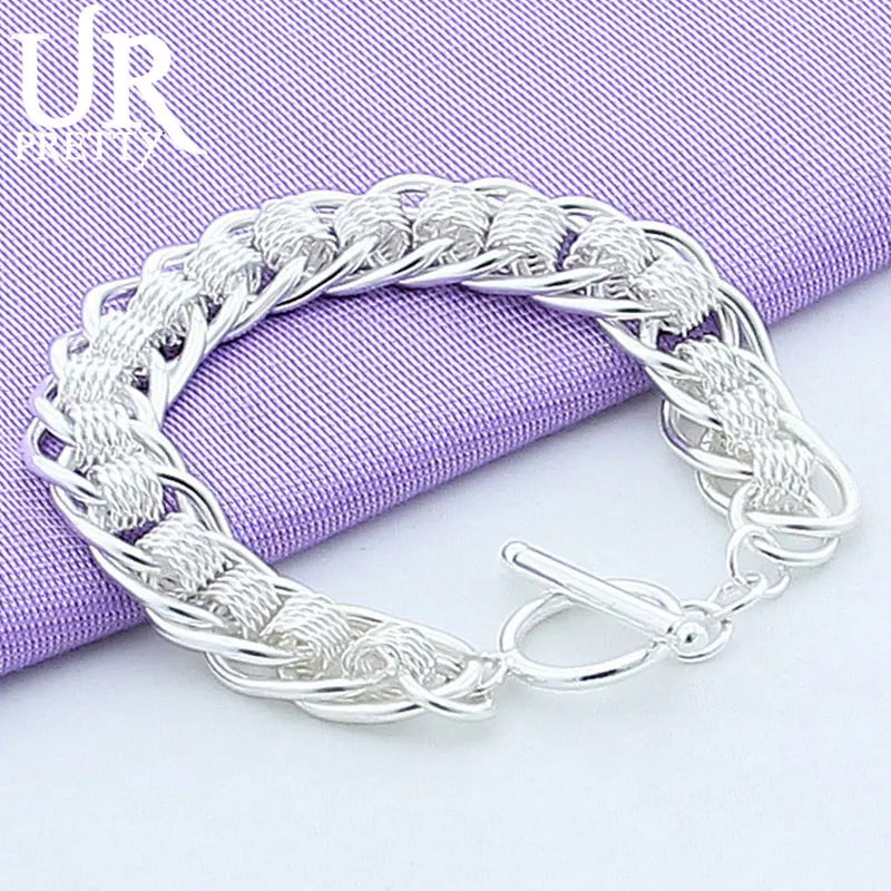 925 Silver Woven Chain Bracelet Women Wedding Charm Jewelry
