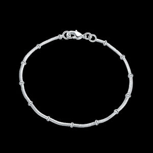 925 Silver 1.7mm Snake Chain Beads Bracelet Men Women Wedding Engagement