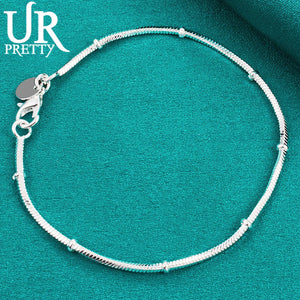 925 Silver 1.7mm Snake Chain Beads Bracelet for Wedding Engagement
