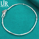 925 Silver 1.7mm Snake Chain Beads Bracelet for Wedding Engagement