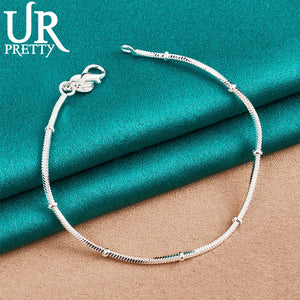 925 Silver 1.7mm Snake Chain Beads Bracelet for Wedding Engagement