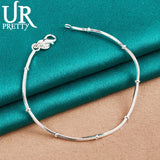 925 Silver 1.7mm Snake Chain Beads Bracelet for Wedding Engagement