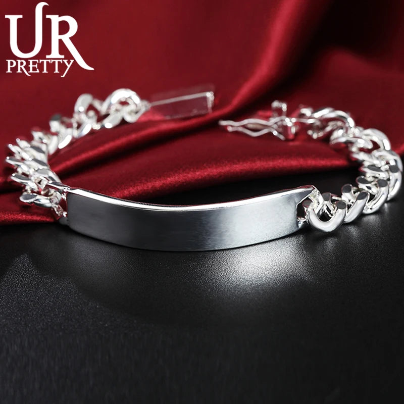 925 Silver 10mm Bangle Chain Bracelet Wedding Engagement Party Jewelry