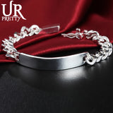 925 Silver 10mm Bangle Chain Bracelet Wedding Engagement Party Jewelry