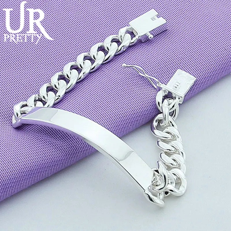 925 Silver 10mm Bangle Chain Bracelet Wedding Engagement Jewelry