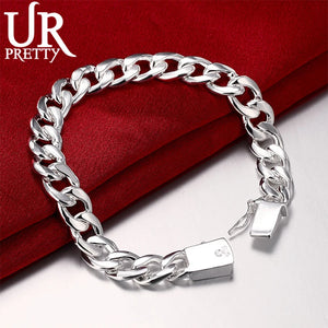 925 Sterling Silver Chain Bracelet Square Buckle for Wedding Party