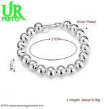 925 Silver 10mm Hollow Beads Chain Bracelet Women Wedding Party Jewelry