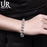 925 Silver 10mm Hollow Beads Chain Bracelet Women Wedding Party Jewelry