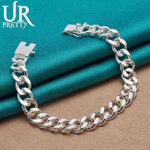 925 Silver Sideways Square Buckle Chain Bracelet for Man Women