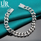 925 Silver Sideways Square Buckle Chain Bracelet for Man Women