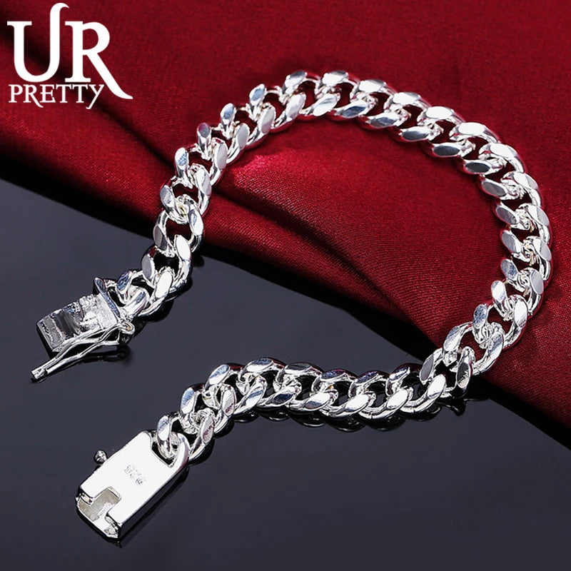 925 Silver Square Buckle Chain Bracelet Wedding Jewelry Gift