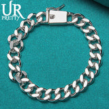925 Silver Sideways Square Buckle Chain Bracelet for Man Women