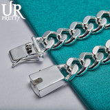 925 Silver Sideways Square Buckle Chain Bracelet for Man Women