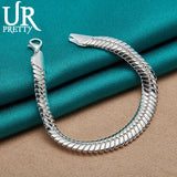 925 Silver 10mm Snake Chain Bracelet Man Women Wedding Charm Jewelry