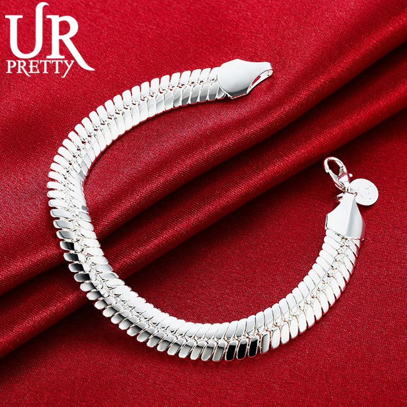 925 Silver 10mm Snake Chain Bracelet Wedding Engagement Party Charm Jewelry