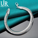 925 Silver 10mm Snake Chain Bracelet Wedding Engagement Party Charm Jewelry