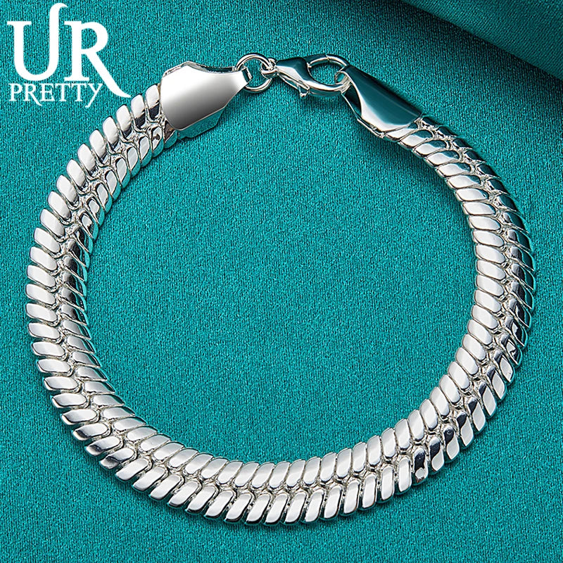 925 Silver 10mm Snake Chain Bracelet Man Women Wedding Charm Jewelry