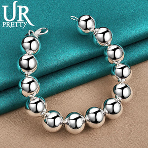 925 Silver 14mm Beads Chain Bracelet, Men Women Jewelry