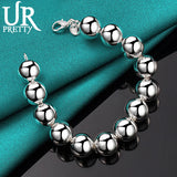 925 Silver 14mm Beads Chain Bracelet, Men Women Jewelry