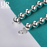 925 Silver 14mm Beads Chain Bracelet, Men Women Jewelry