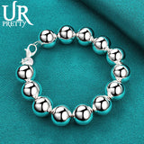 925 Silver 14mm Beads Chain Bracelet, Men Women Jewelry