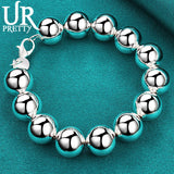 925 Silver 14mm Beads Chain Bracelet, Men Women Jewelry