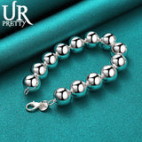 925 Silver 14mm Beads Chain Bracelet, Men Women Jewelry
