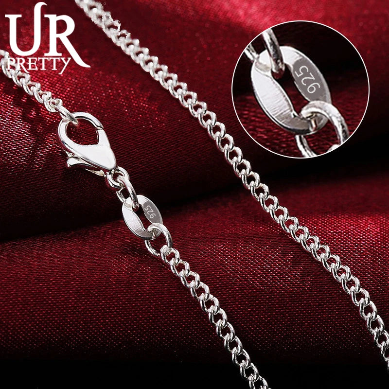 925 Sterling Silver 2MM Full Sideways Chain Necklace For Women Men