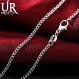 925 Sterling Silver 2MM Full Sideways Chain Necklace For Women Men