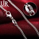 925 Sterling Silver 2MM Full Sideways Chain Necklace For Women Men