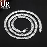 925 Sterling Silver 6mm Full Sideways Chain Necklace 18/20/22/24 Inch
